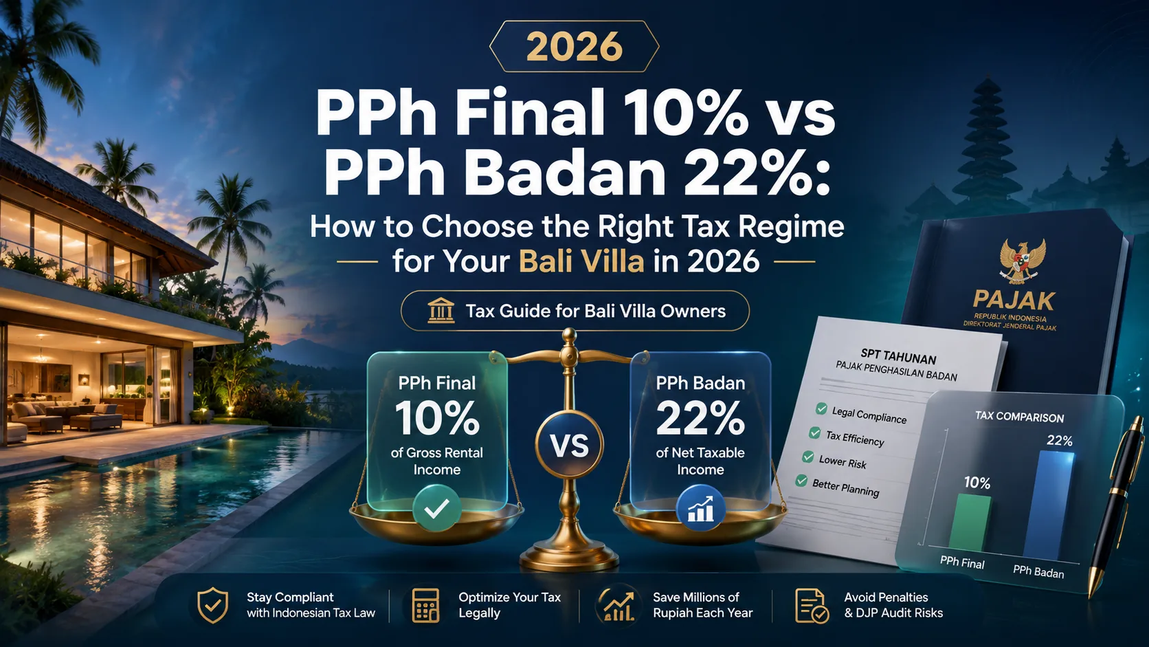 PPh Final 10% vs PPh Badan 22%: How to Choose the Right Tax Regime for Your Bali Villa in 2026